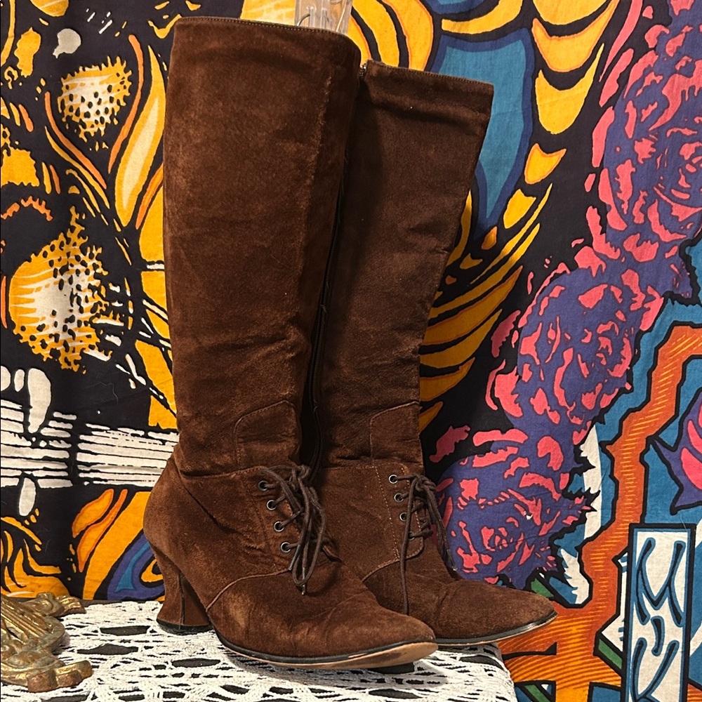 Elegant Brown Lace-Up Heeled Boots
